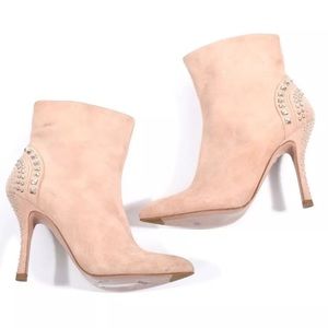 NWOT Pura Lopez nude suede leather studded booties